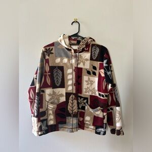 Studio Works Fleece Jacket Hooded Women's Petite Small Button Up